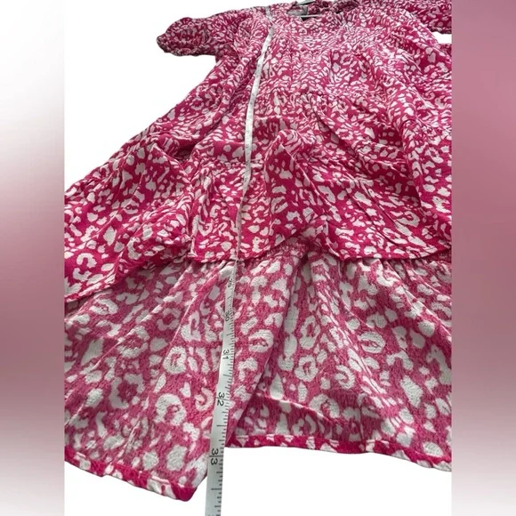 Zara Pink Leopard Print Cut Out Puff Sleeve Mini Dress M - Picture 9 of 14